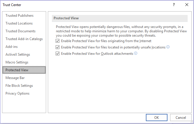 Change the Protected View Settings 5