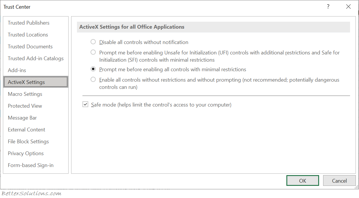 Controles ActiveX Excel Não Funcionam Problema
