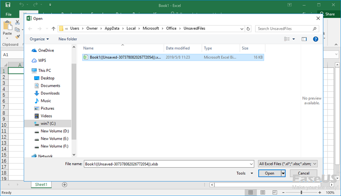 recuperar um arquivo do Excel de uma pasta temporária