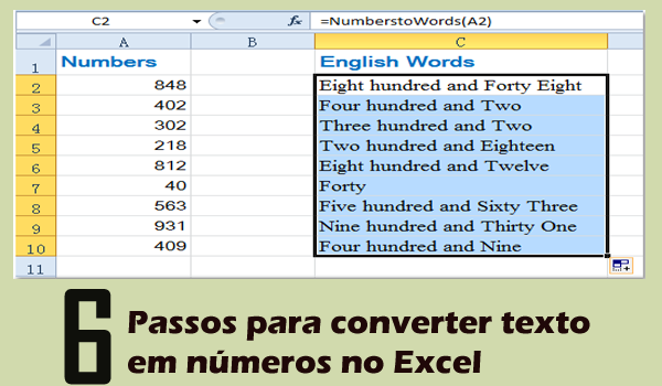 converter texto em números no Excel