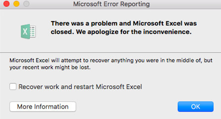 Ocorreu um problema e o Microsoft Excel foi fechado