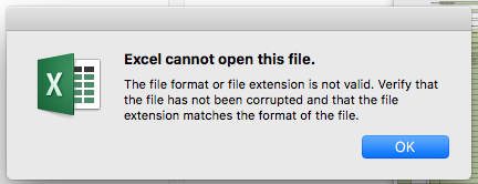 Excel não consegue abrir o arquivo '(nome do arquivo)'. Erro Xlsx '