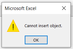 erro Cannot Insert Object no Excel