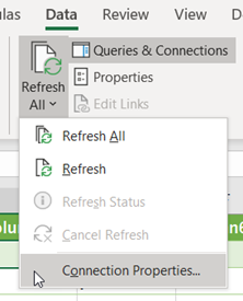 Etapa para atualizar automaticamente os dados quando a pasta de trabalho do Excel é aberta