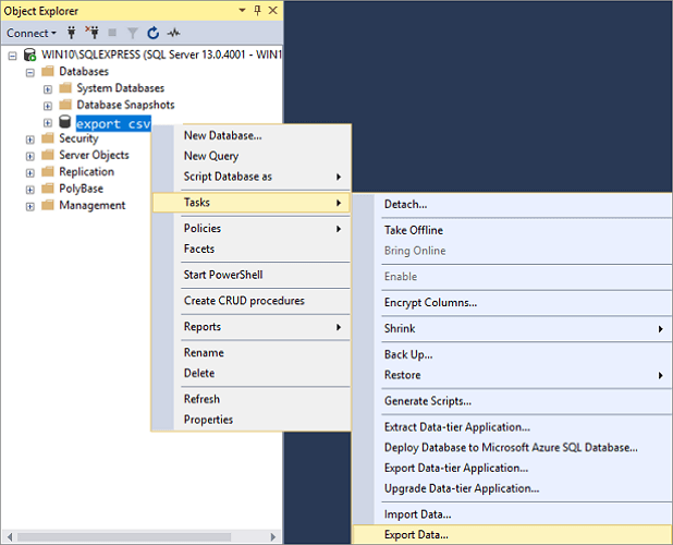 Exportar dados SQL para o Excel 1