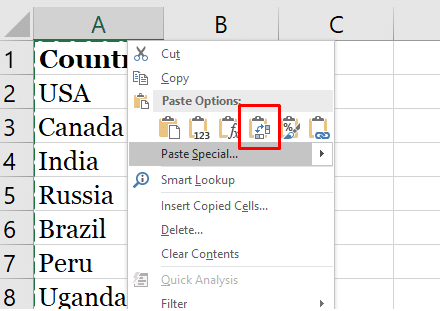 Microsoft Excel Transpose não funciona