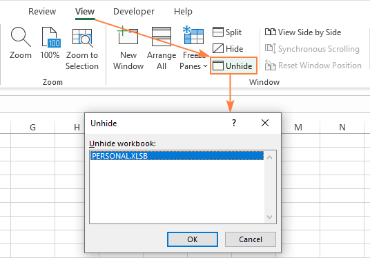 problema de abertura da planilha de macros pessoais do Excel