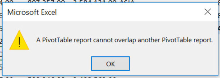 PivotTable Relatório Não pode Overlap Outro PivotTable Relatório