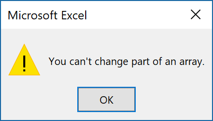 Excel que você não pode alterar parte de uma array