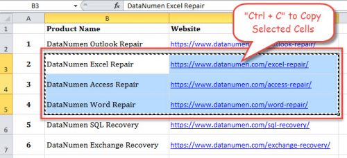 Copiar e colar células