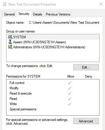 Verificar permissões