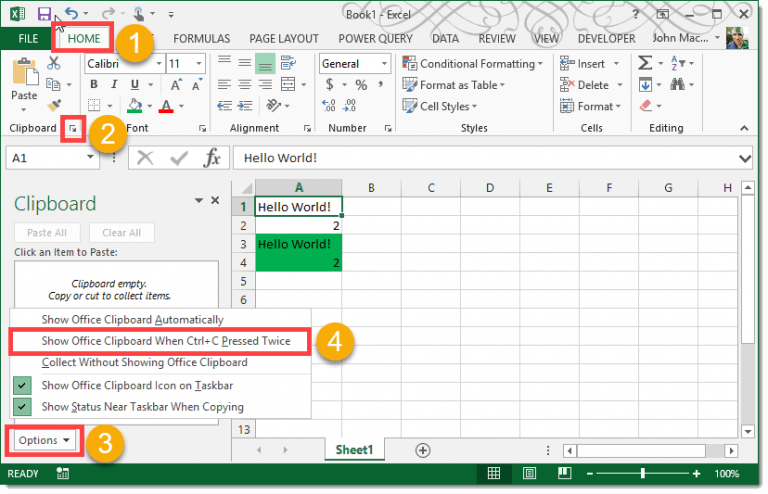 atalho para limpar a área de transferência no Excel
