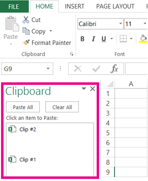 limpar a área de transferência no Excel 2