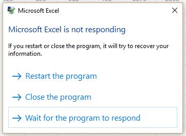 O Excel não está respondendo