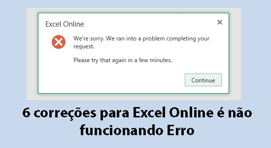 Excel Online é não funcionando Erro
