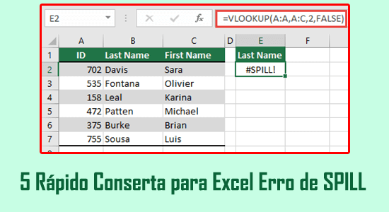 Fixar Excel Erro de SPILL