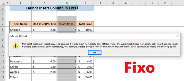 Microsoft Excel não pode inserir novas células