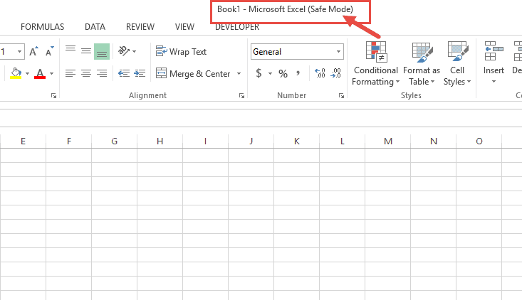 abrir o Excel no modo de segurança