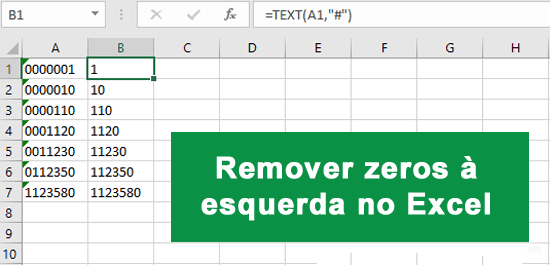 remover zeros à esquerda no Excel
