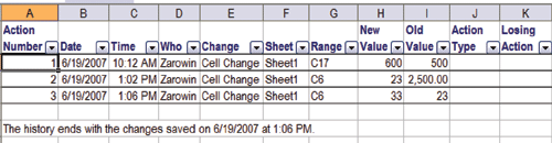 controle de alterações do Excel 