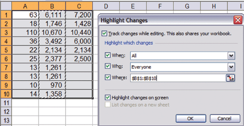 controle de alterações do Excel 