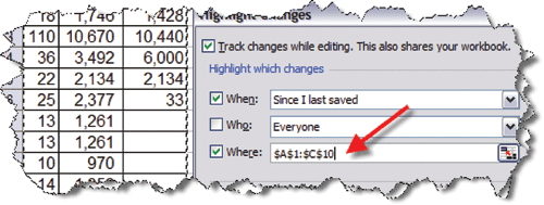 controle de alterações do Excel 