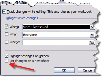 controle de alterações do Excel 