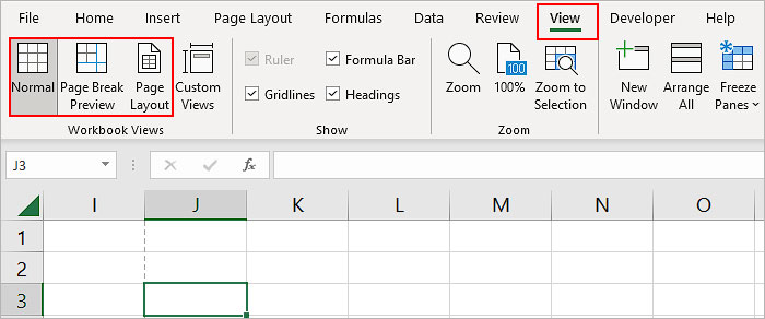 Opção de régua esmaecida no Excel