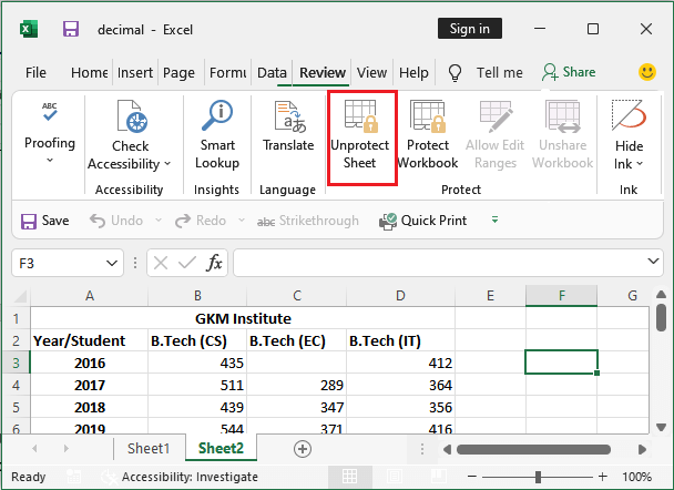 Verificação de erros do Excel acinzentada