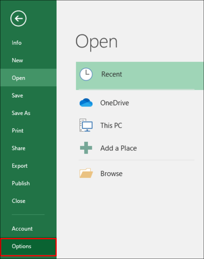 Verificação de erros do Excel acinzentada