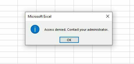 corrigir Access Denied Contact Your Administrator no Excel