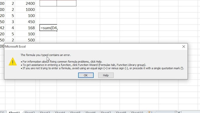 A fórmula que você Typed contém um erro no Excel