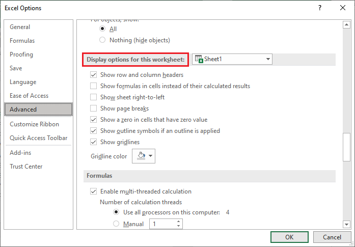 Focus Cell botão não aparecendo no Excel