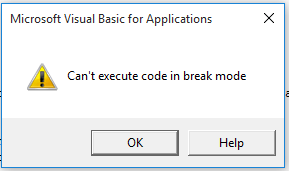 Erro do Excel: Can’t Execute Code in Break Mode